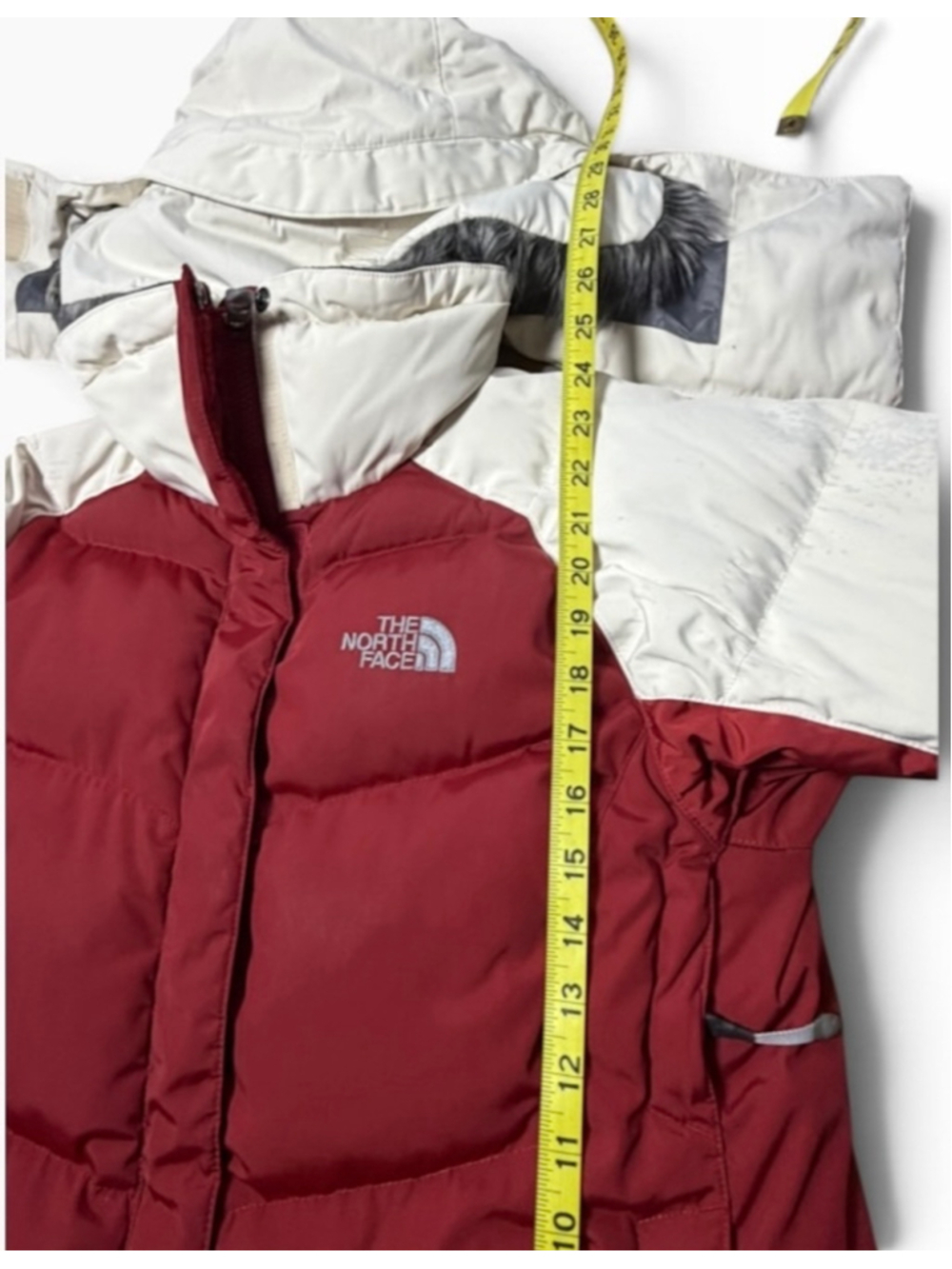 The North Face 600 Down Ski Jacket Fur Hood Burgundy White Vintage Puffer S - Picture 11 of 11